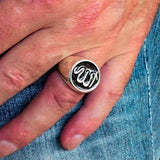 Excellent crafted Men's Muslim Ring Black Allah Symbol - Sterling Silver - BikeRing4u