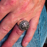 Excellent crafted Men's antiqued Viking Sterling Silver Travel Ring - BikeRing4u