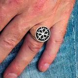 Excellent crafted Men's Winter Ring Black Snowflake - Sterling Silver - BikeRing4u