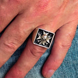 Excellent crafted Men's Pirate Skull Ring Black Maltese Cross - Sterling Silver - BikeRing4u