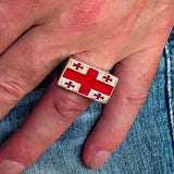 Perfectly crafted Men's Ring Flag of Georgia - Sterling Silver - BikeRing4u
