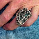 Excellent crafted Men's Animal Ring Male Dragon red eyes - Sterling Silver - BikeRing4u