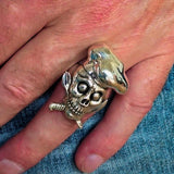 Excellent crafted Men's Chef Skull Ring Knife and Fork - Sterling Silver - BikeRing4u