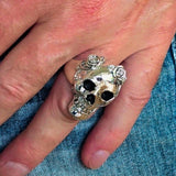 Excellent crafted Lady's Biker Granny Skull Ring - Sterling Silver 925 - BikeRing4u