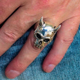 Excellent crafted Men's Biker Ring horned Devil Skull - Sterling Silver 925 - BikeRing4u