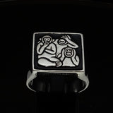 Excellent crafted Men's black 3 Monkeys Ring - Sterling Silver - BikeRing4u