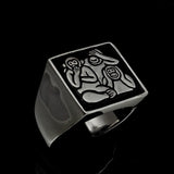 Excellent crafted Men's black 3 Monkeys Ring - Sterling Silver - BikeRing4u
