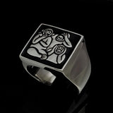 Excellent crafted Men's black 3 Monkeys Ring - Sterling Silver - BikeRing4u