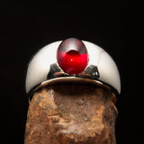 Excellent crafted Men's Band Ring with red Garnet Cabochon- Sterling Silver - BikeRing4u