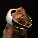 Excellent crafted Men's Band Ring with red Garnet Cabochon- Sterling Silver - BikeRing4u