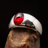 Excellent crafted Men's Band Ring with red Garnet Cabochon- Sterling Silver - BikeRing4u