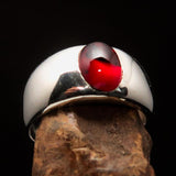 Excellent crafted Men's Band Ring with red Garnet Cabochon- Sterling Silver - BikeRing4u