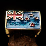 Excellent crafted rectangle shaped Men's New Zealand Flag Ring - Solid Brass - BikeRing4u