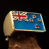 Excellent crafted rectangle shaped Men's New Zealand Flag Ring - Solid Brass - BikeRing4u