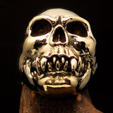 Excellent crafted Men's Zombie Fang Skull Ring - Antiqued Brass - BikeRing4u