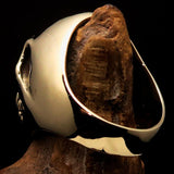 Excellent crafted Men's Zombie Fang Skull Ring - Antiqued Brass - BikeRing4u