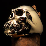 Excellent crafted Men's Zombie Fang Skull Ring - Antiqued Brass - BikeRing4u