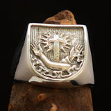 Excellent crafted Men's Franciscan Corona Cross Ring - antiqued Sterling Silver - BikeRing4u