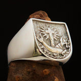 Excellent crafted Men's Franciscan Corona Cross Ring - antiqued Sterling Silver - BikeRing4u