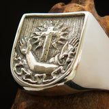 Excellent crafted Men's Franciscan Corona Cross Ring - antiqued Sterling Silver - BikeRing4u