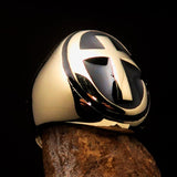 Excellent crafted Men's Ring modern black Christian Cross - Solid Brass - BikeRing4u