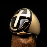 Excellent crafted Men's Ring modern black Christian Cross - Solid Brass - BikeRing4u
