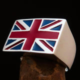 Perfectly crafted Men's Union Jack Flag Ring UK Great Britain - Sterling Silver - BikeRing4u