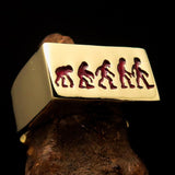 Excellent crafted rectangle shaped red Human Evolution Ring - solid Brass - BikeRing4u