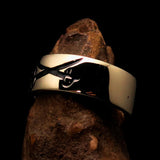 Excellent crafted Men's Cavalry Ring Black Crossed Sabers - Solid Brass - BikeRing4u