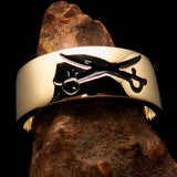 Excellent crafted Men's Cavalry Ring Black Crossed Sabers - Solid Brass - BikeRing4u