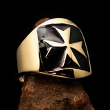 Excellent crafted Men's Black Maltese Cross Biker Ring - solid Brass - BikeRing4u