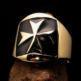 Excellent crafted Men's Black Maltese Cross Biker Ring - solid Brass - BikeRing4u