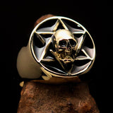 Excellent crafted Men's Biker Ring Black Hebrew Skull - Solid Brass - BikeRing4u