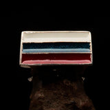 Excellent crafted rectangle shaped Men's Russian Flag Ring - Sterling Silver - BikeRing4u