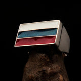Excellent crafted rectangle shaped Men's Russian Flag Ring - Sterling Silver - BikeRing4u
