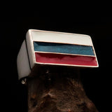 Excellent crafted rectangle shaped Men's Russian Flag Ring - Sterling Silver - BikeRing4u