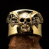Excellent crafted winged Bat Skull Ring - antiqued Brass - BikeRing4u