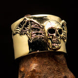 Excellent crafted winged Bat Skull Ring - antiqued Brass - BikeRing4u