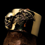 Excellent crafted winged Bat Skull Ring - antiqued Brass - BikeRing4u