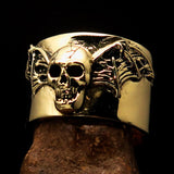 Excellent crafted winged Bat Skull Ring - antiqued Brass - BikeRing4u