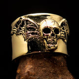 Excellent crafted winged Bat Skull Ring - antiqued Brass - BikeRing4u