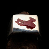 Excellent crafted Men's Chinese Flag Ring China - Sterling Silver - BikeRing4u