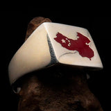 Excellent crafted Men's Chinese Flag Ring China - Sterling Silver - BikeRing4u