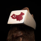 Excellent crafted Men's Chinese Flag Ring China - Sterling Silver - BikeRing4u