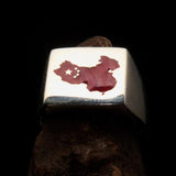 Excellent crafted Men's Chinese Flag Ring China - Sterling Silver - BikeRing4u