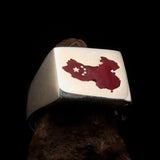 Excellent crafted Men's Chinese Flag Ring China - Sterling Silver - BikeRing4u