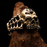 Excellent crafted Men's black 1% Outlaw Biker Skull and Bones Ring - solid Brass - BikeRing4u
