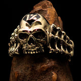 Excellent crafted Men's black 1% Outlaw Biker Skull and Bones Ring - solid Brass - BikeRing4u