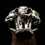 Sterling Silver Men's Ring ancient three headed Elephant - BikeRing4u