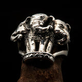 Sterling Silver Men's Ring ancient three headed Elephant - BikeRing4u